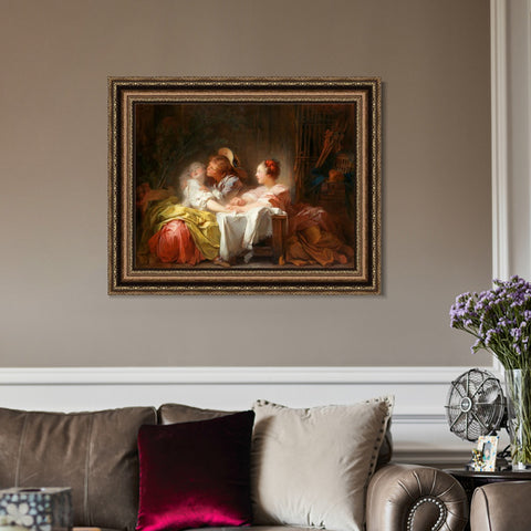 INVIN ART Framed Canvas Art Giclee Print The Stolen Kiss#2 by Jean Honore Fragonard Wall Art Living Room Home Office Decorations
