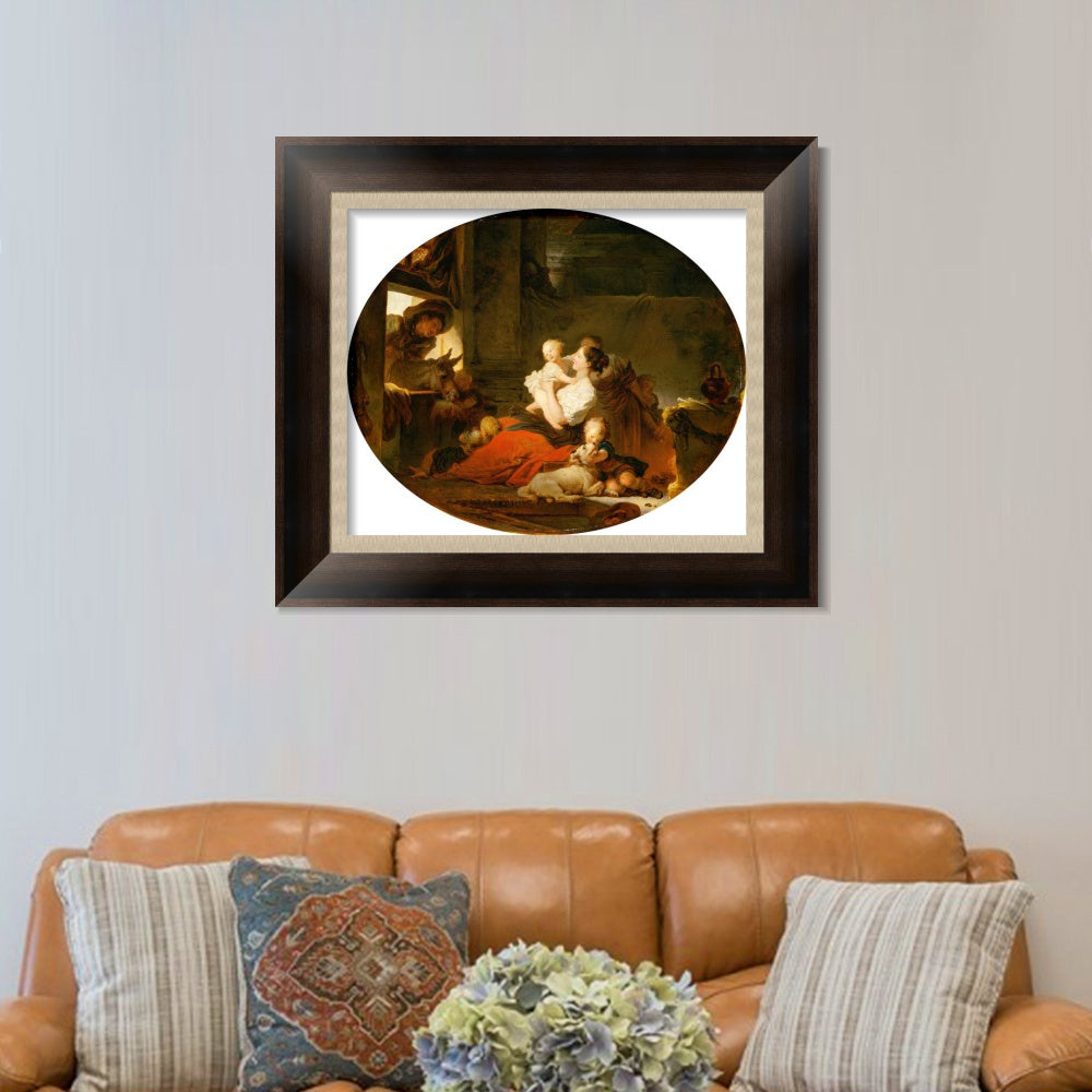 INVIN ART Framed Canvas Art Giclee Print The Happy Family by Jean Honore Fragonard Wall Art Living Room Home Office Decorations