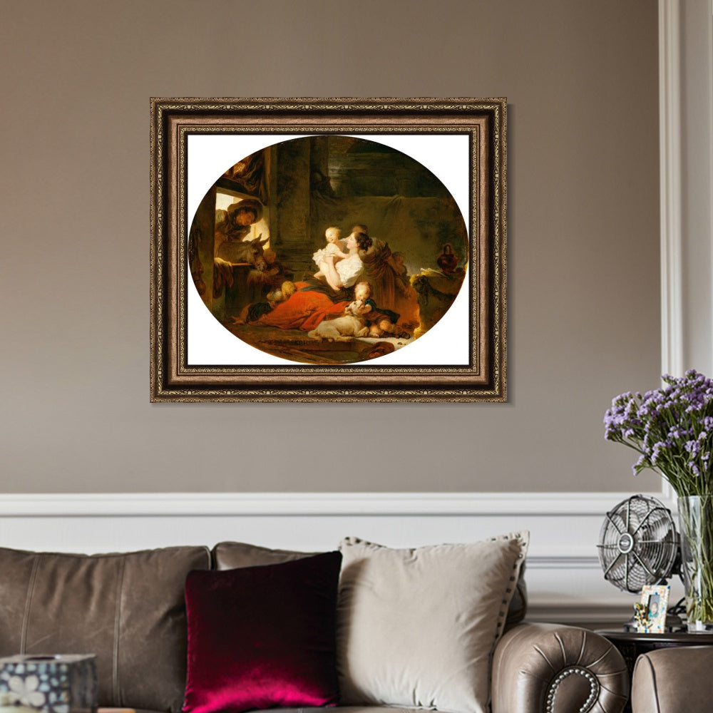 INVIN ART Framed Canvas Art Giclee Print The Happy Family by Jean Honore Fragonard Wall Art Living Room Home Office Decorations
