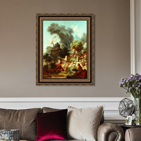 INVIN ART Framed Canvas Art Giclee Print The Lover Crowned by Jean Honore Fragonard Wall Art Living Room Home Office Decorations