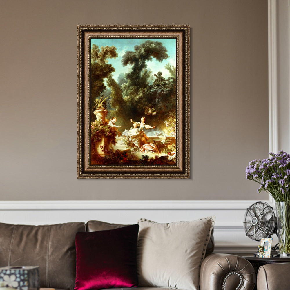 INVIN ART Framed Canvas Art Giclee Print The Pursuit by Jean Honore Fragonard Wall Art Living Room Home Office Decorations