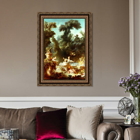 INVIN ART Framed Canvas Art Giclee Print The Pursuit by Jean Honore Fragonard Wall Art Living Room Home Office Decorations