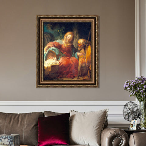 INVIN ART Framed Canvas Art Giclee Print The Rest on the Flight into Egypt by Jean Honore Fragonard Wall Art Living Room Home Office Decorations