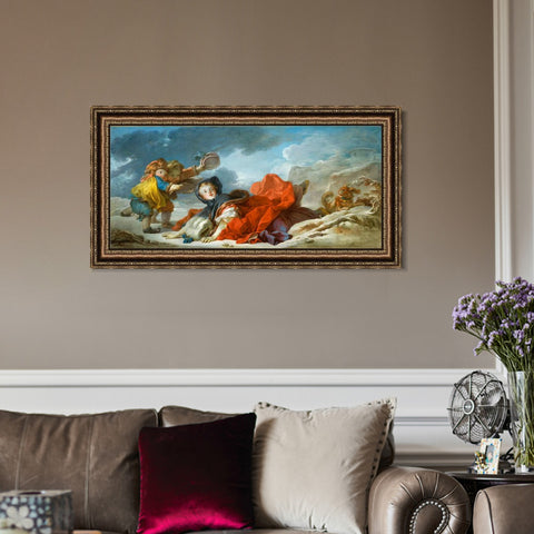 INVIN ART Framed Canvas Art Giclee Print Winter by Jean Honore Fragonard Wall Art Living Room Home Office Decorations