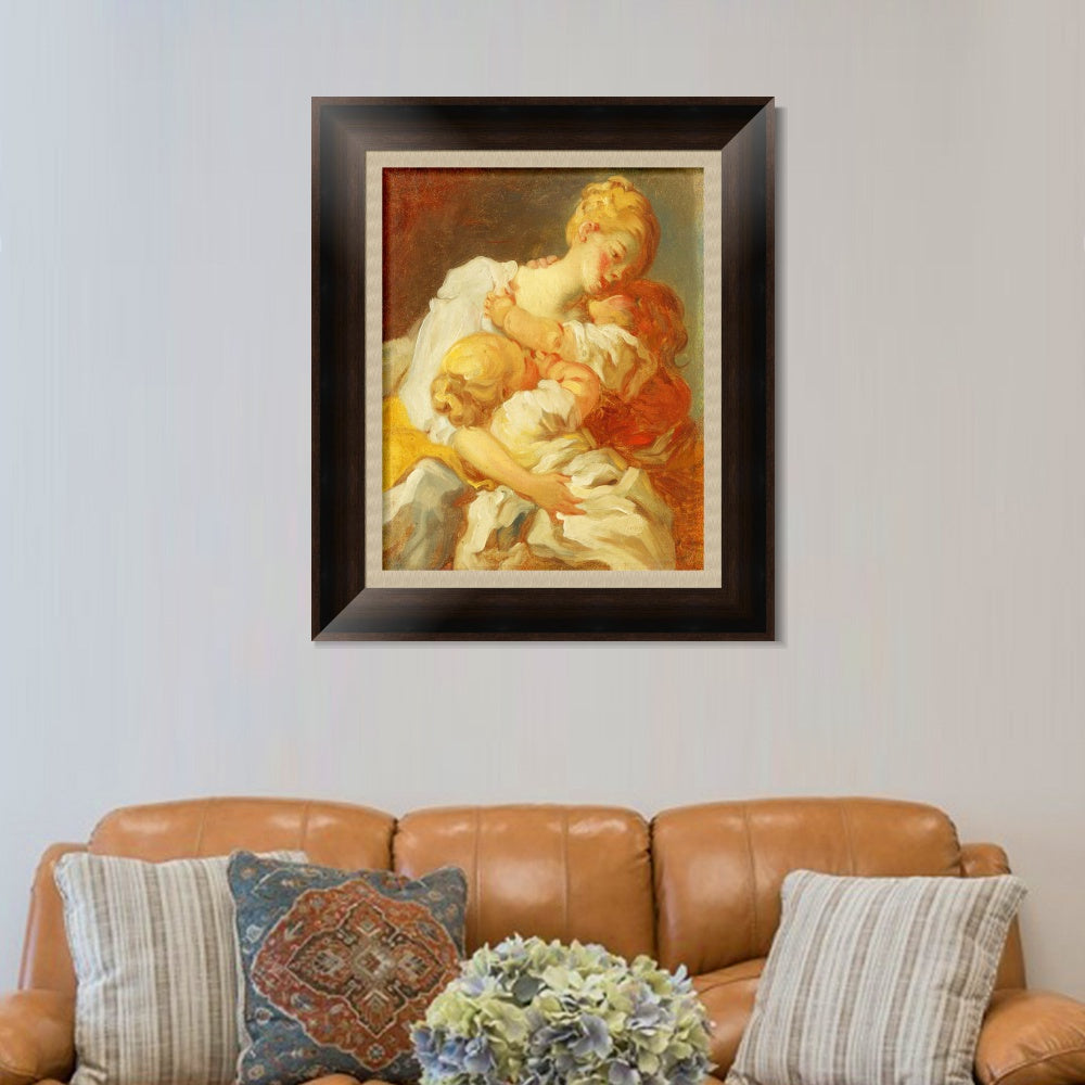 INVIN ART Framed Canvas Art Giclee Print Mother kisses golden childhood jealousy by Jean Honore Fragonard Wall Art Living Room Home Office Decorations