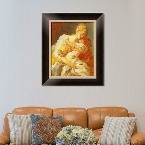 INVIN ART Framed Canvas Art Giclee Print Mother kisses golden childhood jealousy by Jean Honore Fragonard Wall Art Living Room Home Office Decorations