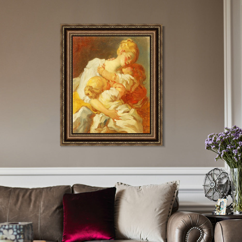 INVIN ART Framed Canvas Art Giclee Print Mother kisses golden childhood jealousy by Jean Honore Fragonard Wall Art Living Room Home Office Decorations