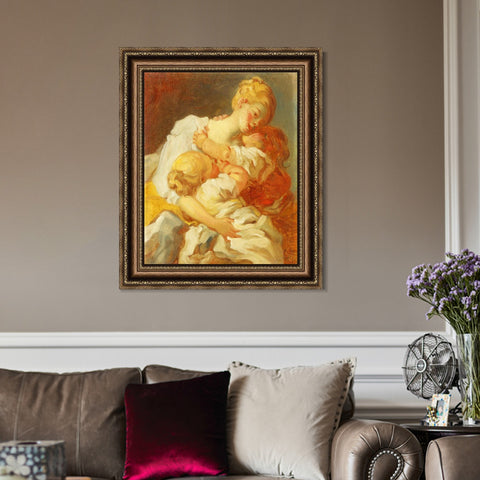 INVIN ART Framed Canvas Art Giclee Print Mother kisses golden childhood jealousy by Jean Honore Fragonard Wall Art Living Room Home Office Decorations
