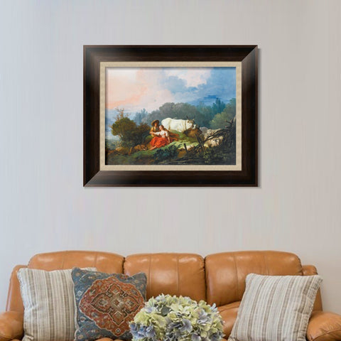 INVIN ART Framed Canvas Art Giclee Print PASTORAL LANDSCAPE WITH A SHEPHERD AND SHEPHERDESS AT REST by Jean Honore Fragonard Wall Art Living Room Home Office Decorations