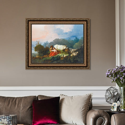 INVIN ART Framed Canvas Art Giclee Print PASTORAL LANDSCAPE WITH A SHEPHERD AND SHEPHERDESS AT REST by Jean Honore Fragonard Wall Art Living Room Home Office Decorations