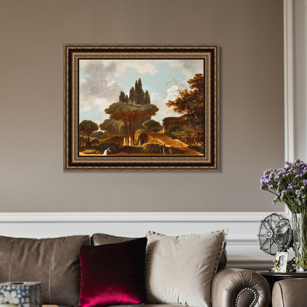 INVIN ART Framed Canvas Art Giclee Print Italian Landscape on the Stairs by Jean Honore Fragonard Wall Art Living Room Home Office Decorations