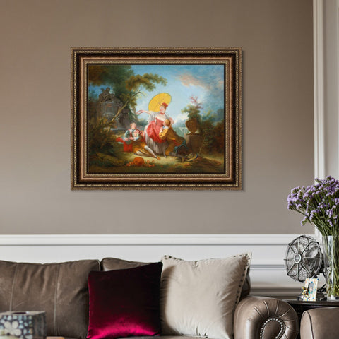 INVIN ART Framed Canvas Art Giclee Print THE MUSICAL CONTEST by Jean Honore Fragonard Wall Art Living Room Home Office Decorations