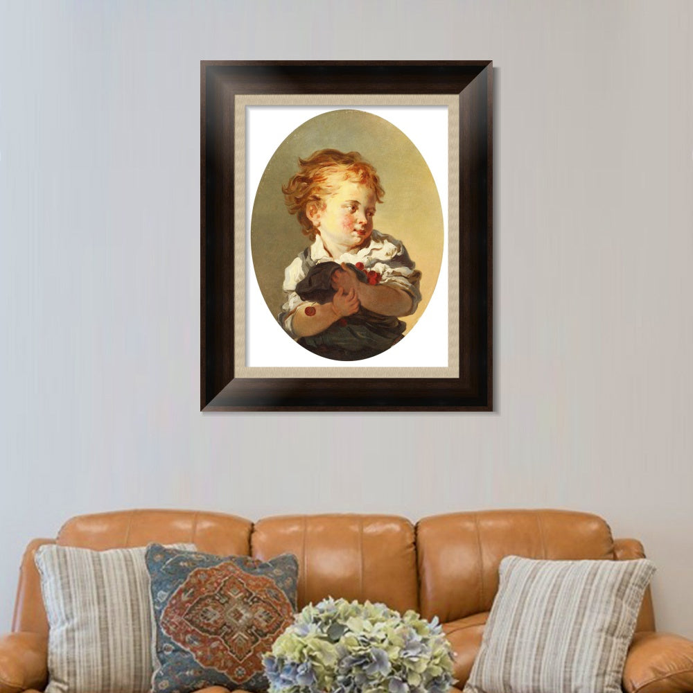 INVIN ART Framed Canvas Art Giclee Print YOUNG BOY HOLDING CHERRIES by Jean Honore Fragonard Wall Art Living Room Home Office Decorations