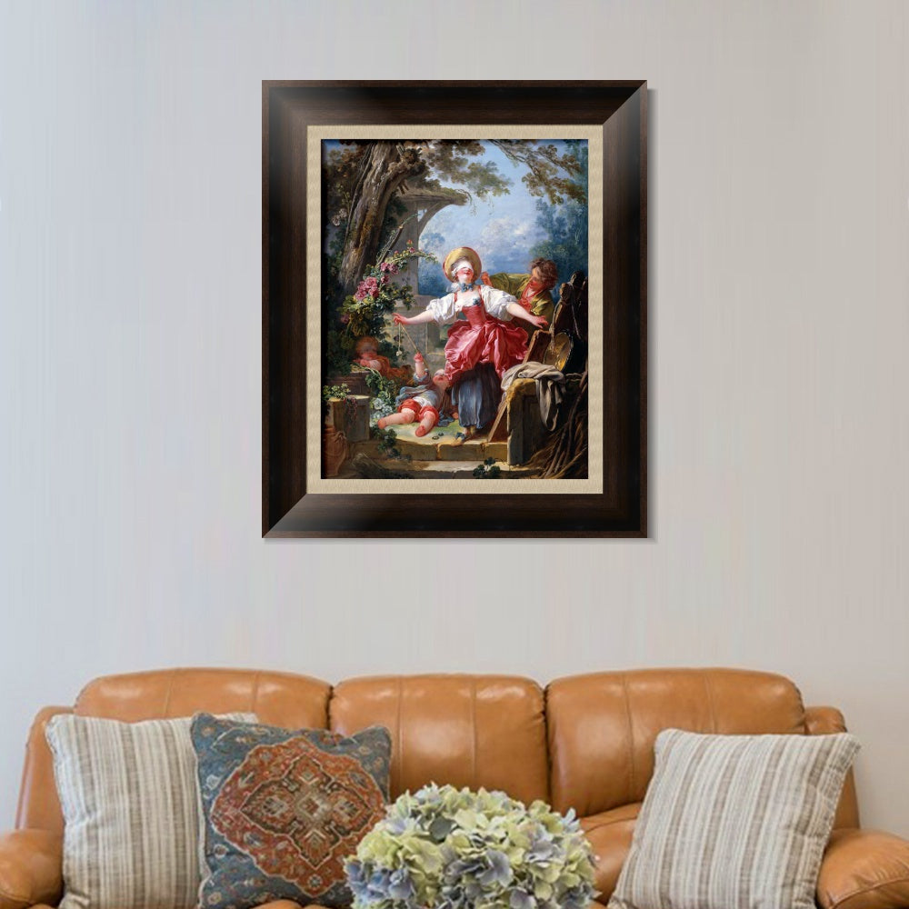 INVIN ART Framed Canvas Art Giclee Print Blind Man's Buff#2 by Jean Honore Fragonard Wall Art Living Room Home Office Decorations