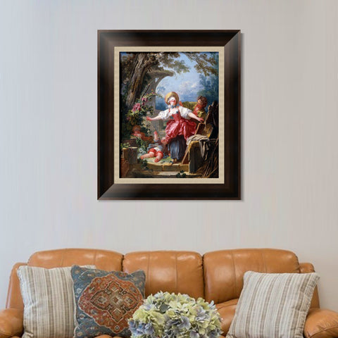 INVIN ART Framed Canvas Art Giclee Print Blind Man's Buff#2 by Jean Honore Fragonard Wall Art Living Room Home Office Decorations
