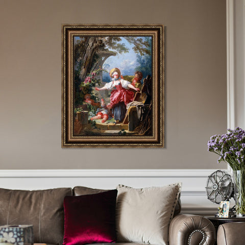 INVIN ART Framed Canvas Art Giclee Print Blind Man's Buff#2 by Jean Honore Fragonard Wall Art Living Room Home Office Decorations