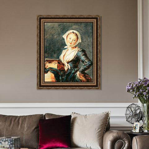 INVIN ART Framed Canvas Art Giclee Print The Girl with the Marmot by Jean Honore Fragonard Wall Art Living Room Home Office Decorations