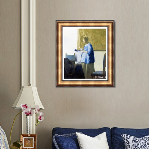 INVIN ART Framed Canvas Art Giclee Print Woman in Blue Reading a Letter by Johannes Vermeer Wall Art Living Room Home Office Decorations