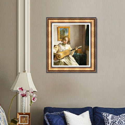 INVIN ART Framed Canvas Art Giclee Print Guitar Player by Johannes Vermeer Wall Art Living Room Home Office Decorations