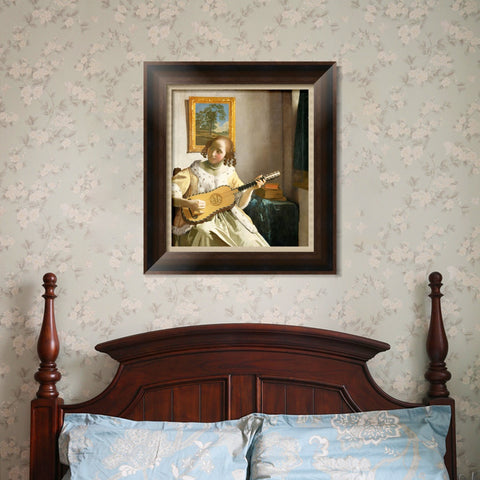 INVIN ART Framed Canvas Art Giclee Print Guitar Player by Johannes Vermeer Wall Art Living Room Home Office Decorations