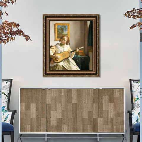 INVIN ART Framed Canvas Art Giclee Print Guitar Player by Johannes Vermeer Wall Art Living Room Home Office Decorations