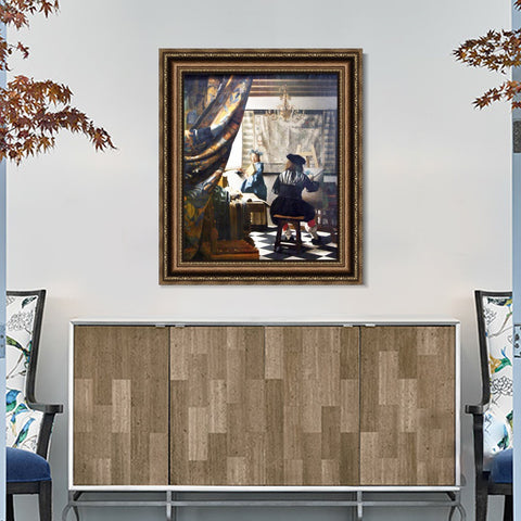 INVIN ART Framed Canvas Art Giclee Print The Art of Painting by Johannes Vermeer Wall Art Living Room Home Office Decorations