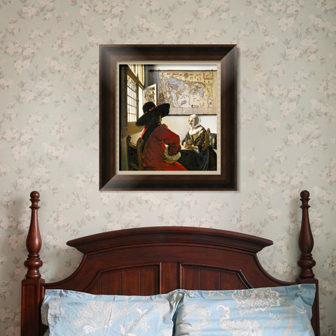 INVIN ART Framed Canvas Art Giclee Print Soldier and a Laughing Girl by Johannes Vermeer Wall Art Living Room Home Office Decorations