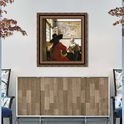 INVIN ART Framed Canvas Art Giclee Print Soldier and a Laughing Girl by Johannes Vermeer Wall Art Living Room Home Office Decorations