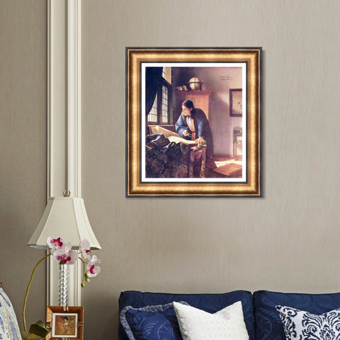 INVIN ART Framed Canvas Art Giclee Print The Geographer by Johannes Vermeer Wall Art Living Room Home Office Decorations