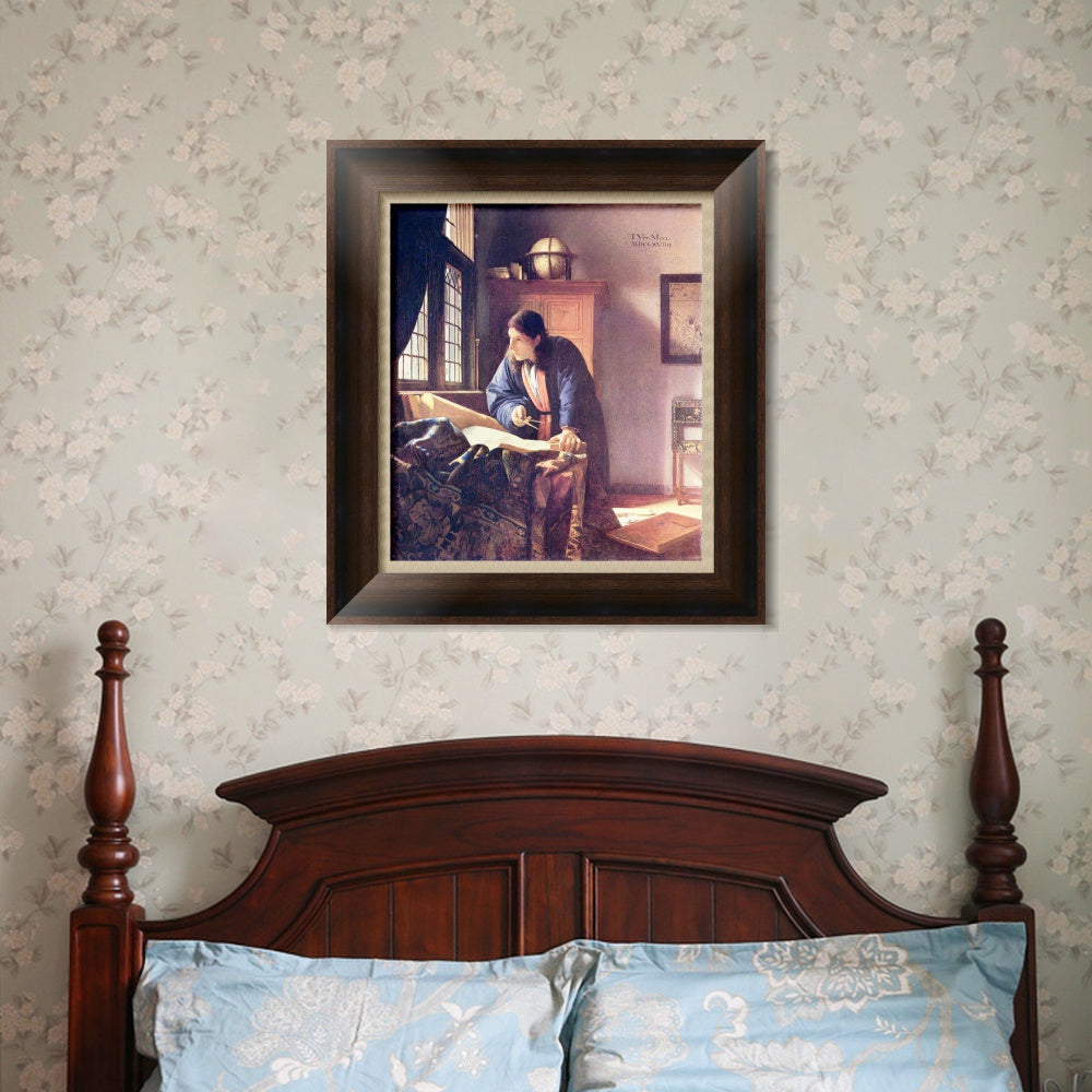 INVIN ART Framed Canvas Art Giclee Print The Geographer by Johannes Vermeer Wall Art Living Room Home Office Decorations