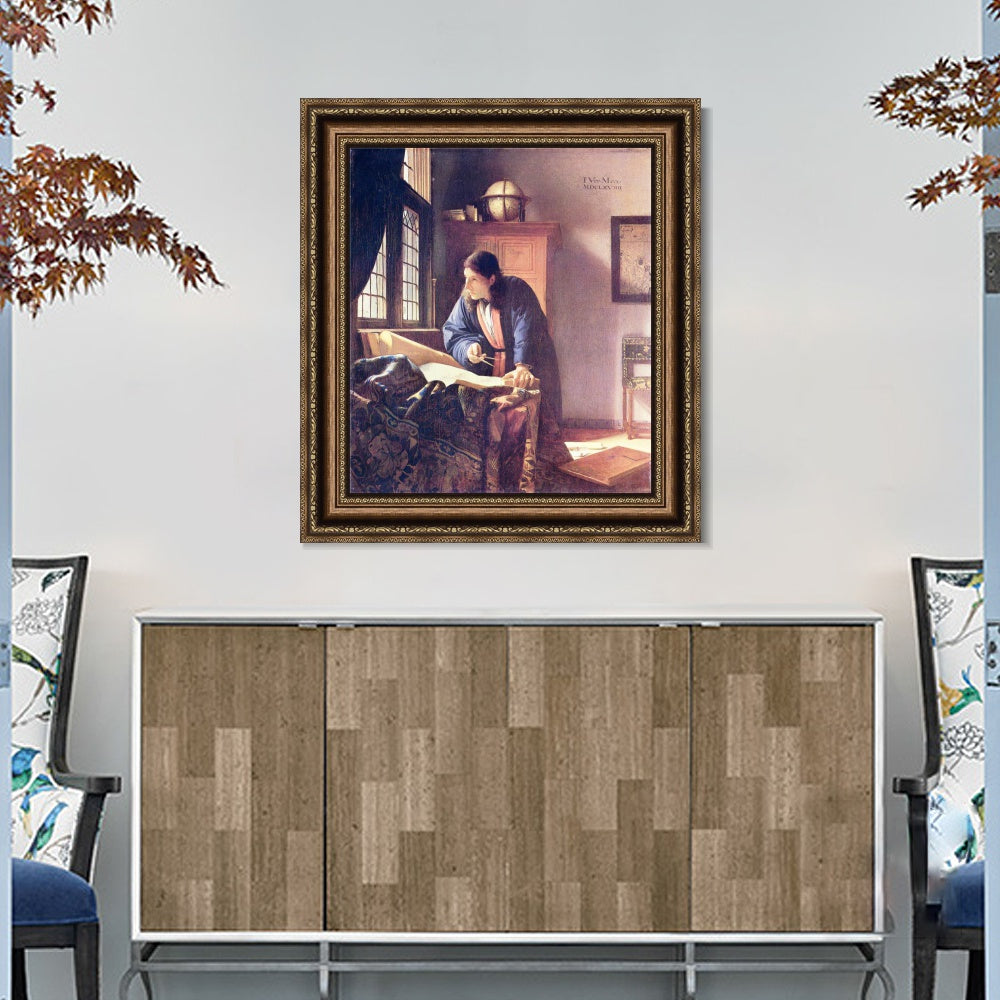 INVIN ART Framed Canvas Art Giclee Print The Geographer by Johannes Vermeer Wall Art Living Room Home Office Decorations