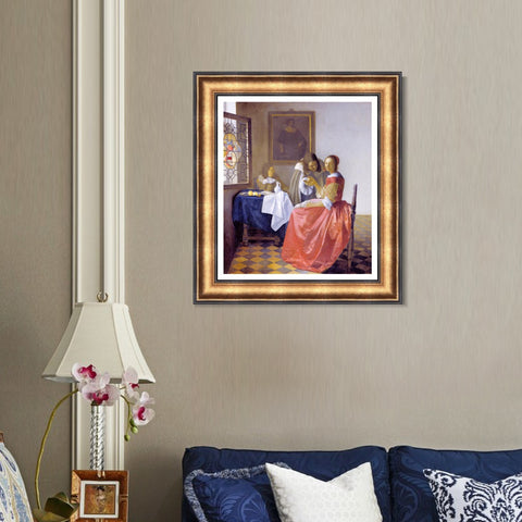 INVIN ART Framed Canvas Art Giclee Print A Lady and Two Gentlemen by Johannes Vermeer Wall Art Living Room Home Office Decorations