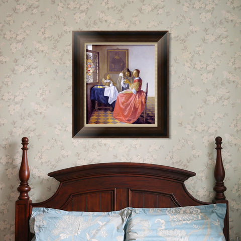 INVIN ART Framed Canvas Art Giclee Print A Lady and Two Gentlemen by Johannes Vermeer Wall Art Living Room Home Office Decorations