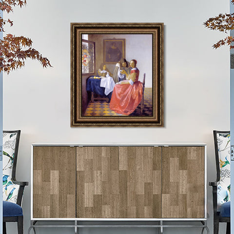 INVIN ART Framed Canvas Art Giclee Print A Lady and Two Gentlemen by Johannes Vermeer Wall Art Living Room Home Office Decorations