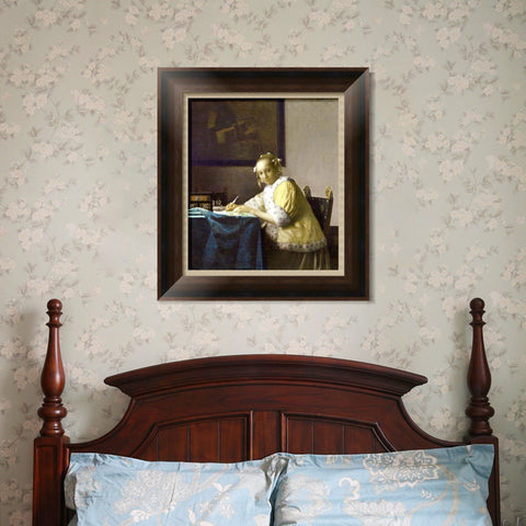 INVIN ART Framed Canvas Art Giclee Print A Lady Writing a Letter by Johannes Vermeer Wall Art Living Room Home Office Decorations
