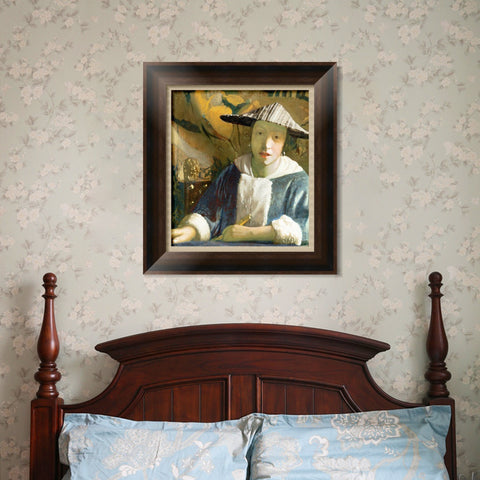INVIN ART Framed Canvas Art Giclee Print Young Girl with a Flute by Johannes Vermeer Wall Art Living Room Home Office Decorations
