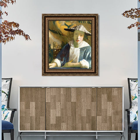 INVIN ART Framed Canvas Art Giclee Print Young Girl with a Flute by Johannes Vermeer Wall Art Living Room Home Office Decorations