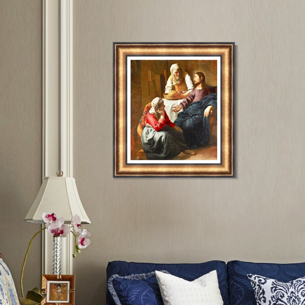 INVIN ART Framed Canvas Art Giclee Print Christ in The House of Martha and Mary by Johannes Vermeer Wall Art Living Room Home Office Decorations