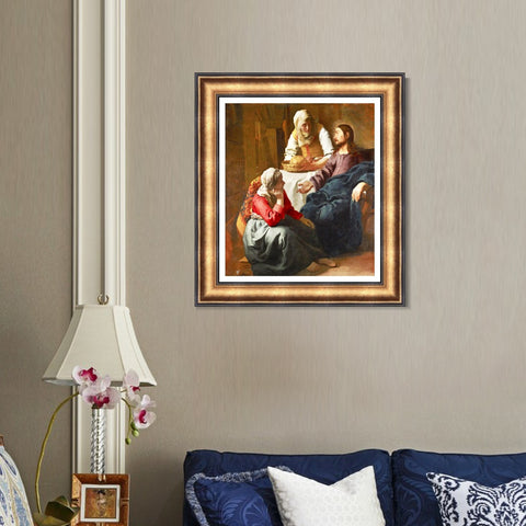INVIN ART Framed Canvas Art Giclee Print Christ in The House of Martha and Mary by Johannes Vermeer Wall Art Living Room Home Office Decorations