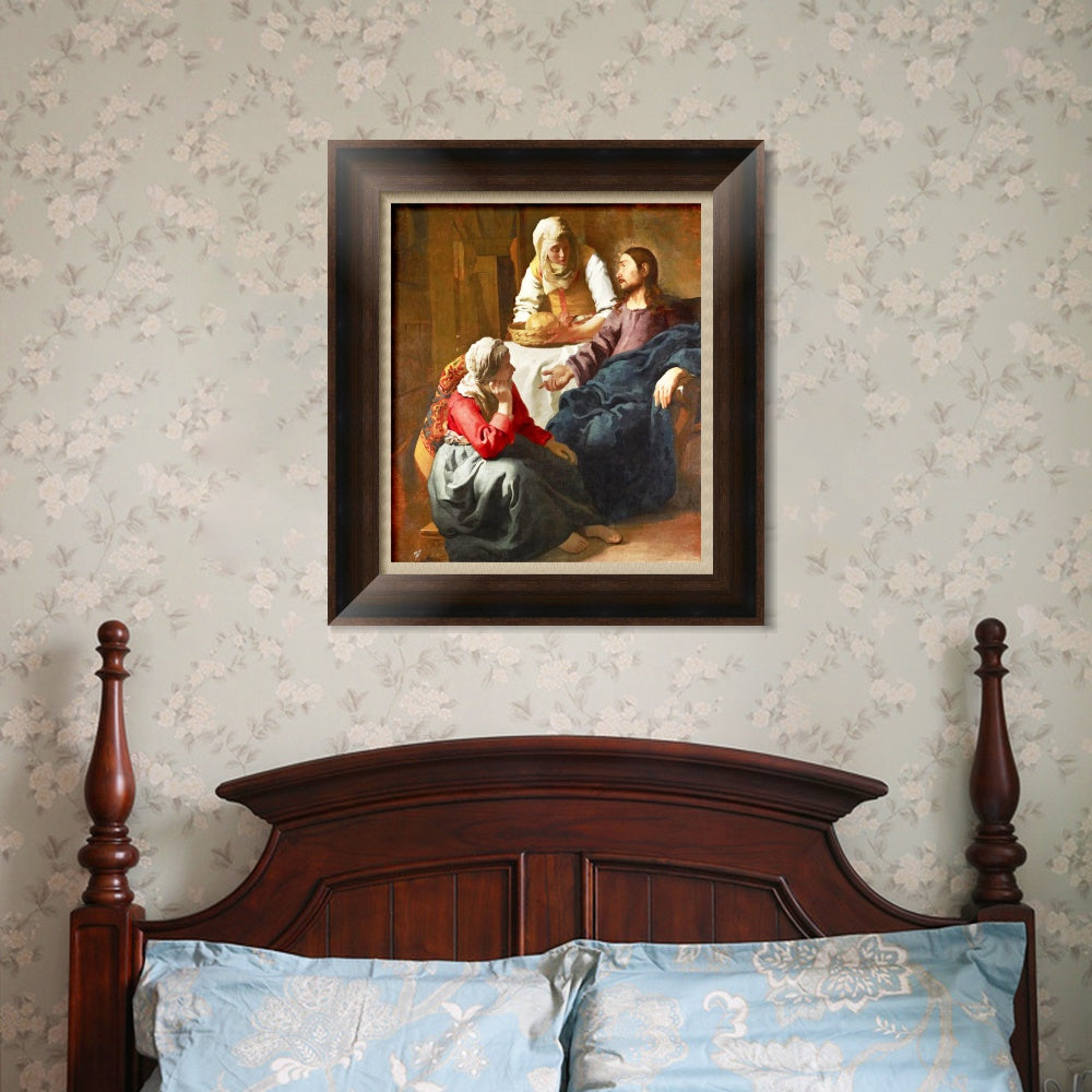 INVIN ART Framed Canvas Art Giclee Print Christ in The House of Martha and Mary by Johannes Vermeer Wall Art Living Room Home Office Decorations