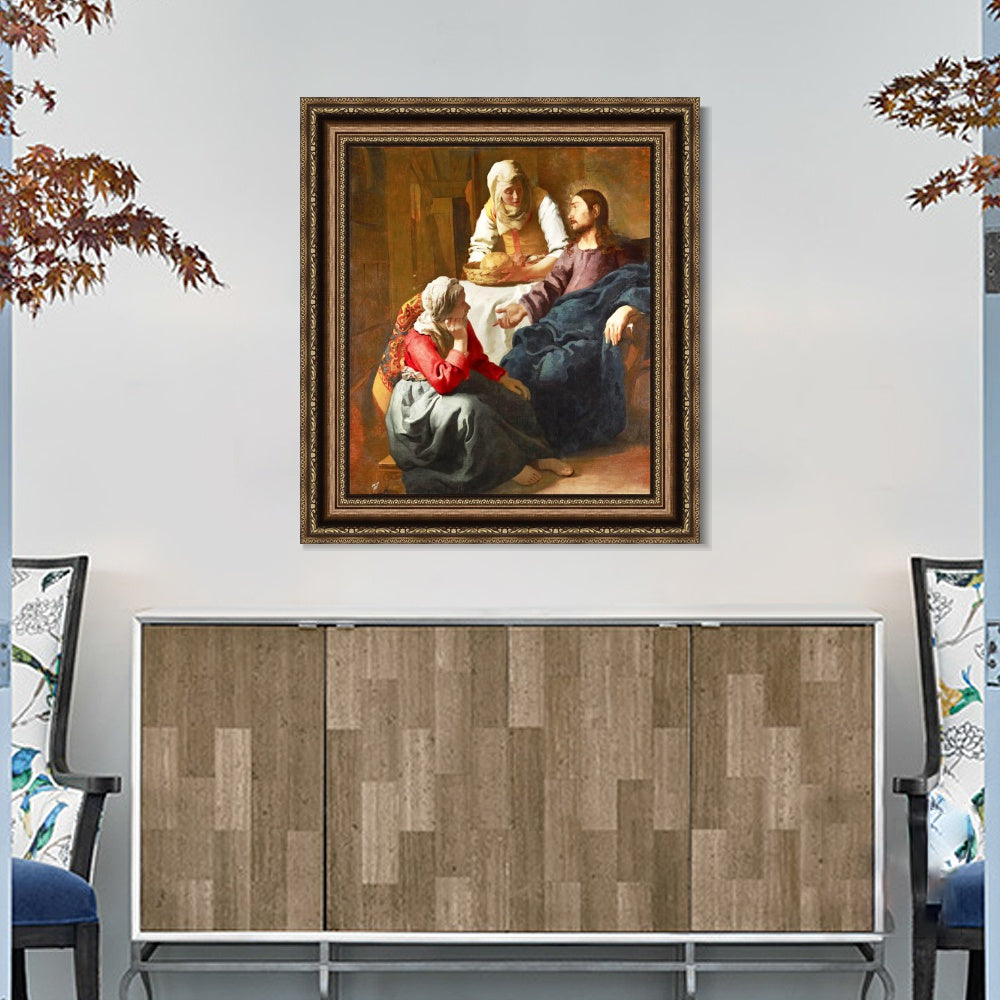 INVIN ART Framed Canvas Art Giclee Print Christ in The House of Martha and Mary by Johannes Vermeer Wall Art Living Room Home Office Decorations