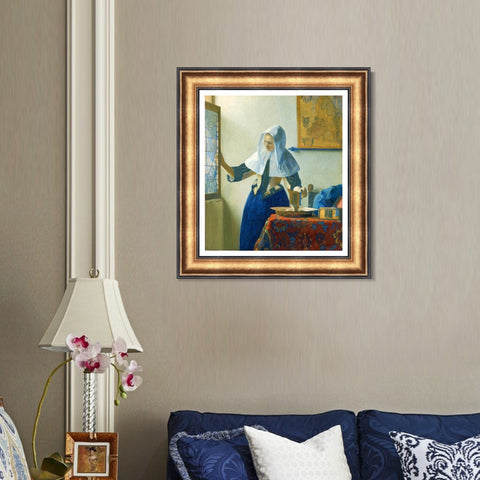 INVIN ART Framed Canvas Art Giclee Print Young Woman with a Water Pitcher by Johannes Vermeer Wall Art Living Room Home Office Decorations