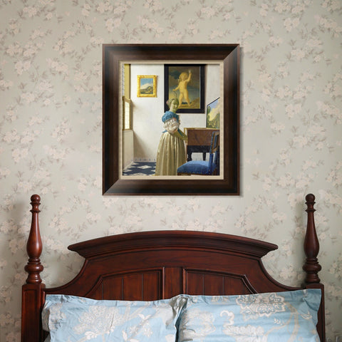 INVIN ART Framed Canvas Art Giclee Print Lady Standing at a Virginal by Johannes Vermeer Wall Art Living Room Home Office Decorations