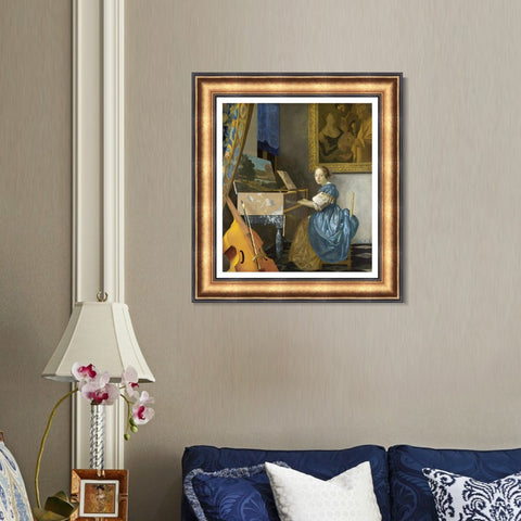 INVIN ART Framed Canvas Art Giclee Print Lady Seated at a Virginal by Johannes Vermeer Wall Art Living Room Home Office Decorations