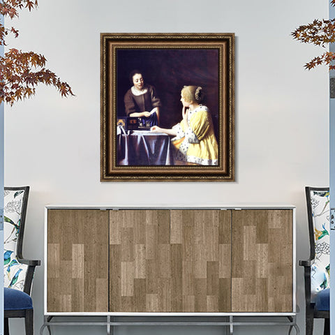 INVIN ART Framed Canvas Art Giclee Print Lady with Her Maidservant Holding a Letter by Johannes Vermeer Wall Art Living Room Home Office Decorations