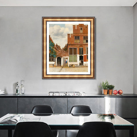 INVIN ART Framed Canvas Art Giclee Print Street in Delft The Little Street by Johannes Vermeer Wall Art Living Room Home Office Decorations