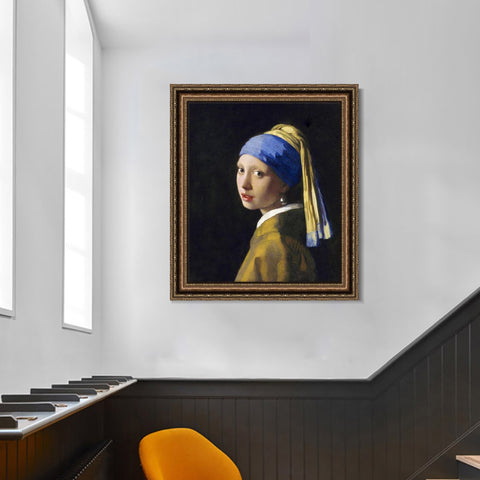 INVIN ART Framed Canvas Art Giclee Print Girl with a Pearl Earring by Johannes Vermeer Wall Art Living Room Home Office Decorations