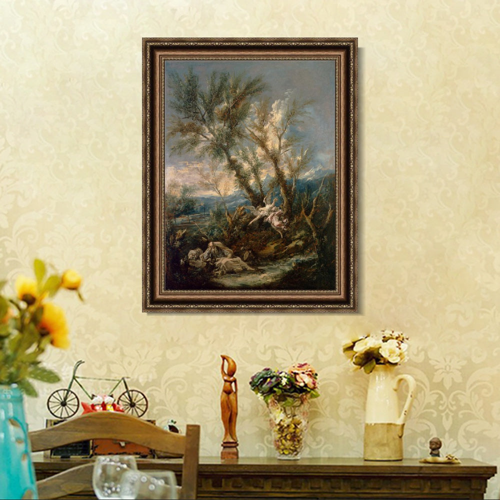 INVIN ART Framed Canvas Art Giclee Print Elijah Visited by an Angel, ca. 1730 by Alessandro Magnasco Wall Art