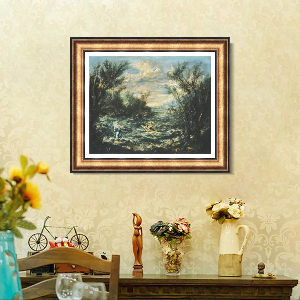 INVIN ART Framed Canvas Art Giclee Print Christ at the Sea of Galilee, c. 1740 by Alessandro Magnasco Wall Art