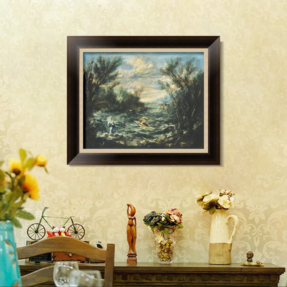 INVIN ART Framed Canvas Art Giclee Print Christ at the Sea of Galilee, c. 1740 by Alessandro Magnasco Wall Art